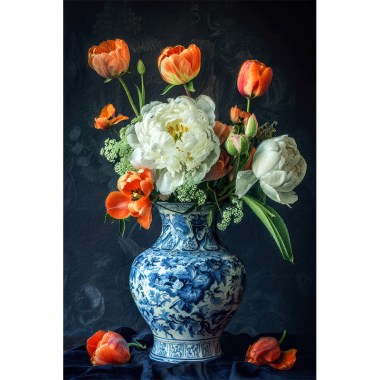 Blauwe vaas met tulpen 